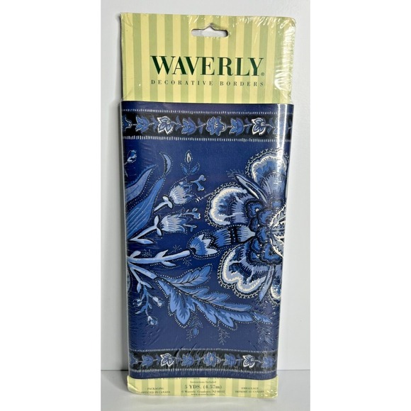 Waverly Other - Waverly Decorative Wide Border Wallpaper 5 Yds Prepasted Floral Blue White Bold